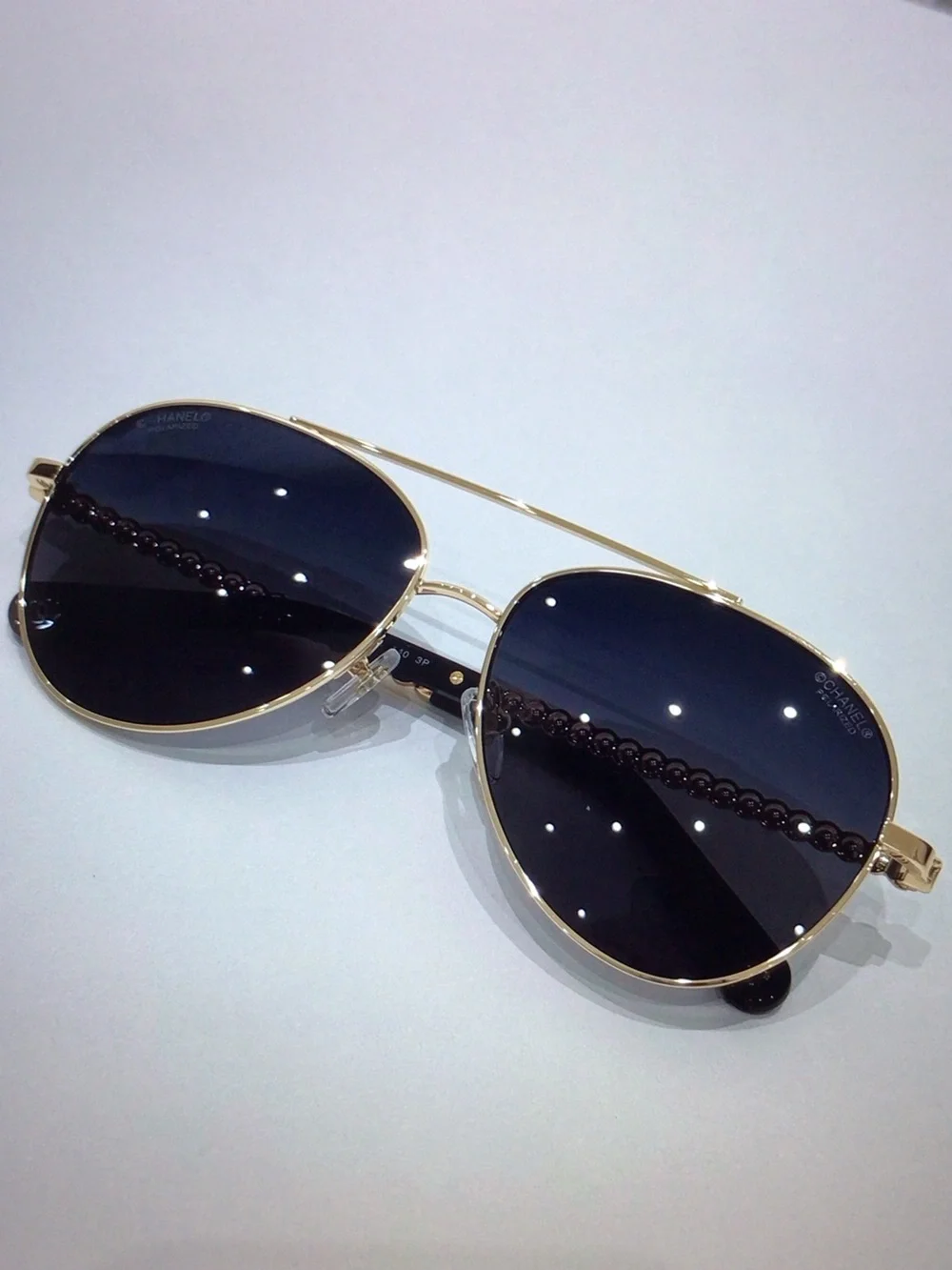 Auth CHANEL Gold Frame Sunglasses with Gradient Black Lenses